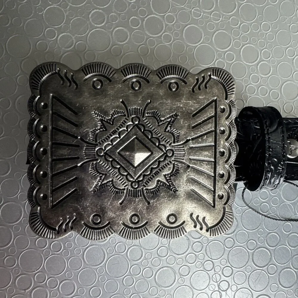 New Lucky & Blessed Black Embossed Concho Belt - Size S Runs Bigger Dust Bag